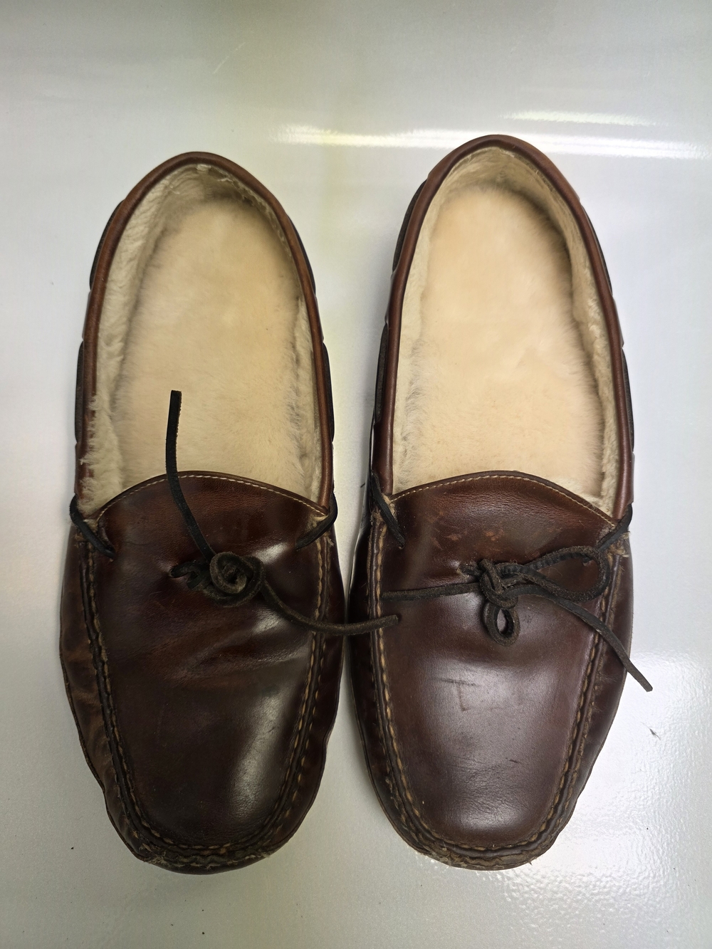 L.L. Bean Men's Leather Double-Sole Slippers, Shearling-Lined Size 13-14